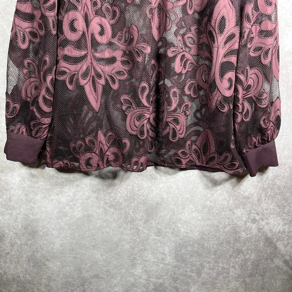 Torrid Blouse Womens 1X Purple‎ Mesh Embroidered Long Sleeves Sheer Art NEW - Picture 3 of 11